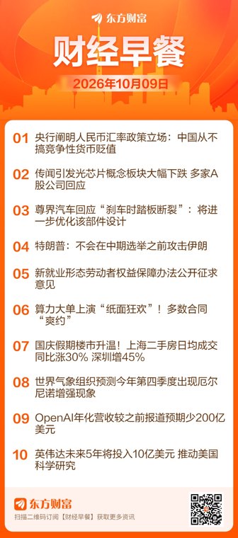 东方财富财经早餐 10月9日周五