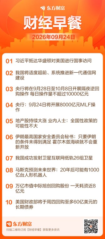 东方财富财经早餐 9月24日周四